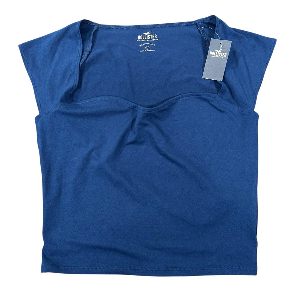 Hollister Women's Blue Pointelle Square Neck Top Size M